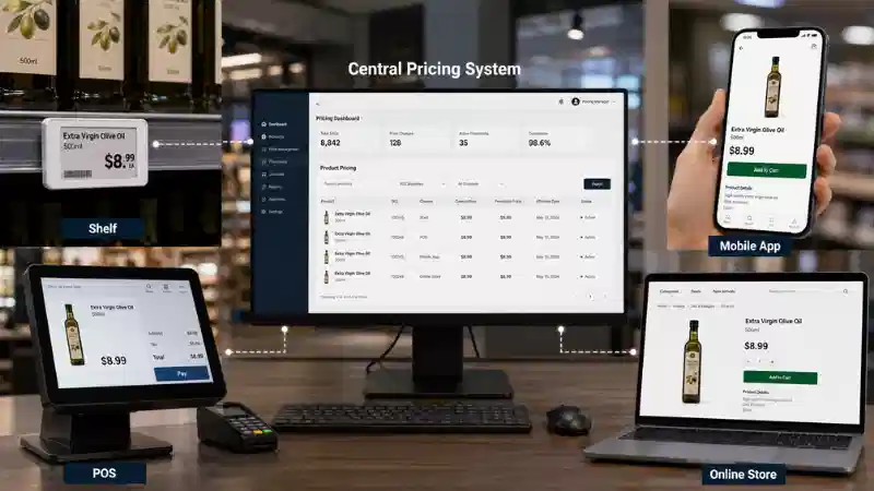 Comhsheasmhacht Praghsanna Omnichannel: Conas Praghsanna Seilf, POS, App agus Ar Líne a Shioncrónú